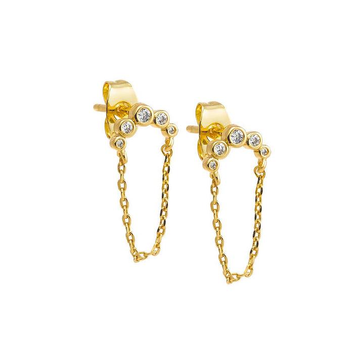 CZ Bezel Curved Bar Chain Stud Earring: Gold - obligato