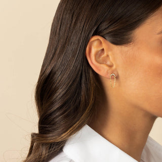 CZ Bezel Curved Bar Chain Stud Earring: Gold - obligato