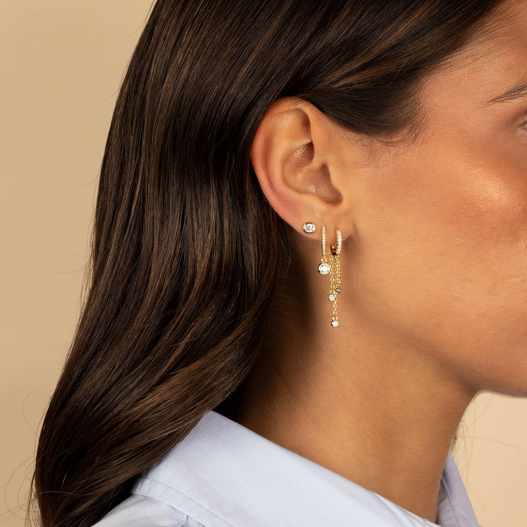 CZ Bezel Dangling Huggie Earring: Gold - obligato