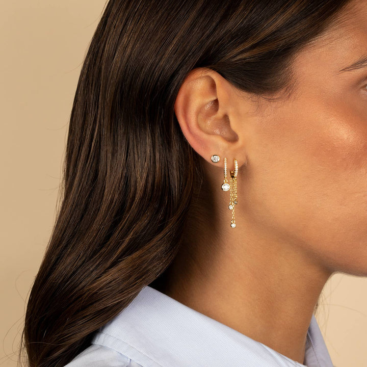 CZ Bezel Dangling Huggie Earring: Gold - obligato