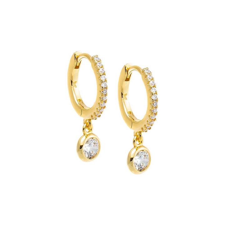 CZ Bezel Dangling Huggie Earring: Gold - obligato