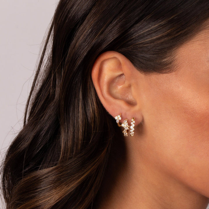 CZ Clusters Huggie Earring Combo Set: Gold - obligato