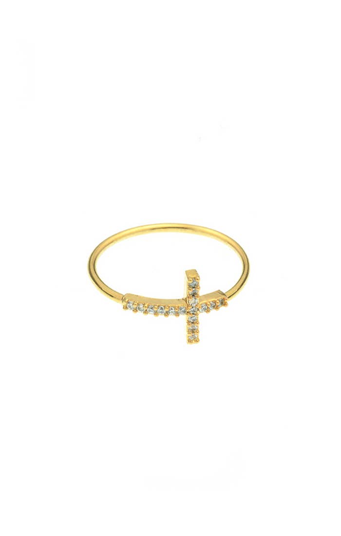 CZ Cross Ring: Gold / 6 - obligato