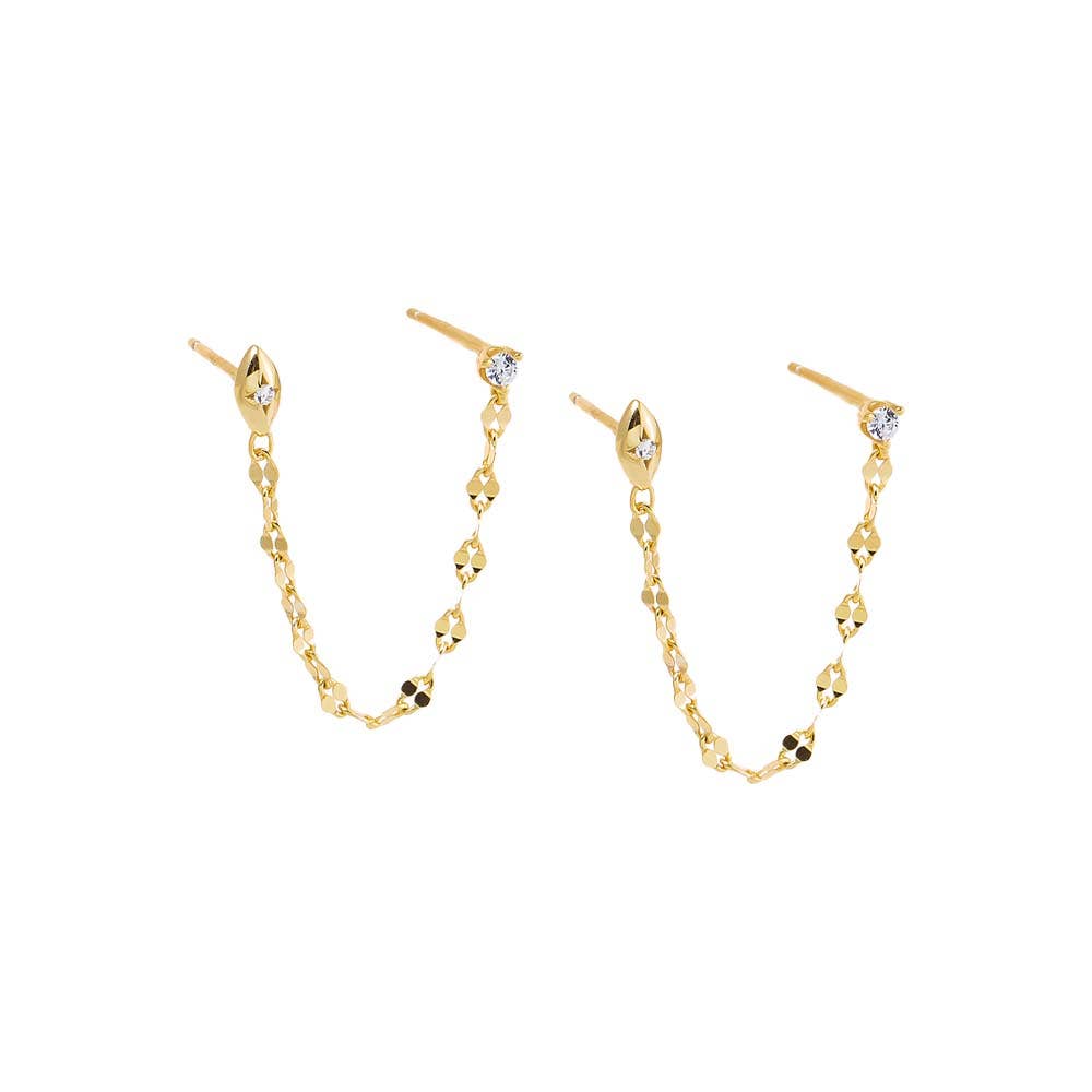 CZ Flat Chain Double Stud Earring: Gold - obligato
