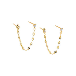 CZ Flat Chain Double Stud Earring: Gold - obligato
