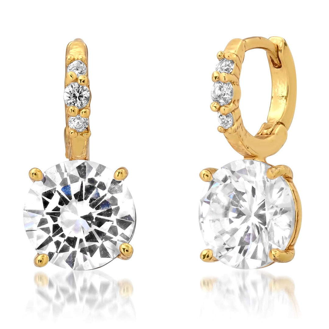 CZ Huggie with Solitaire Stone: Gold - Clear - obligato