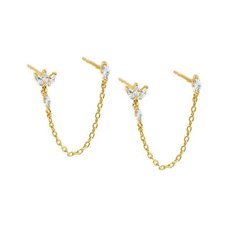 CZ Marquise Chain Double Stud Earring: Gold - obligato