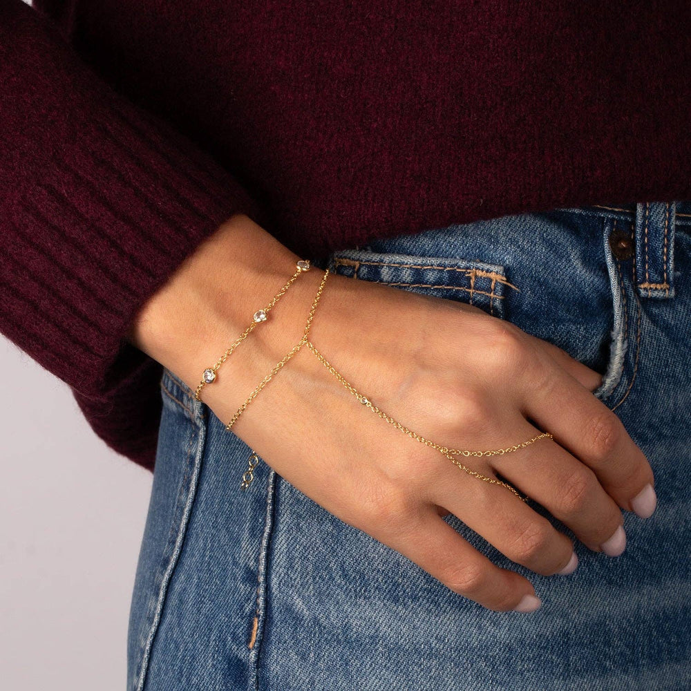 CZ Mini Bezel Hand Chain: Gold - obligato