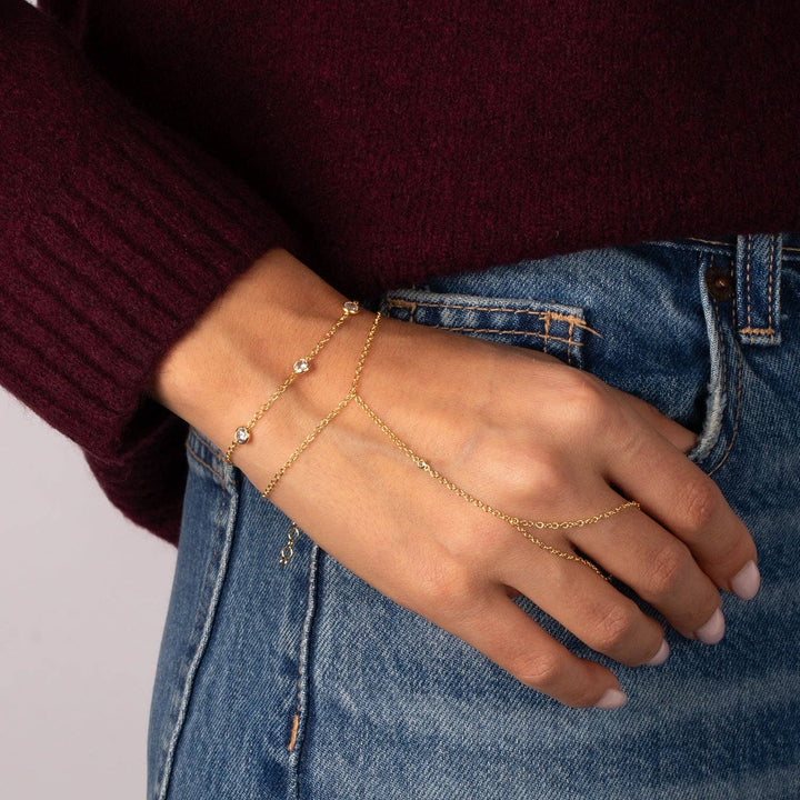 CZ Mini Bezel Hand Chain: Gold - obligato