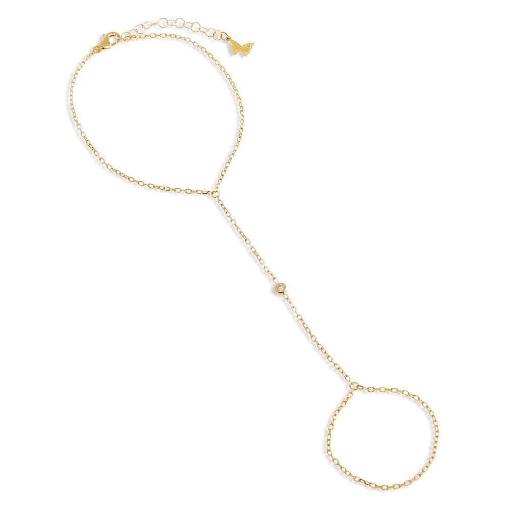 CZ Mini Bezel Hand Chain: Gold - obligato