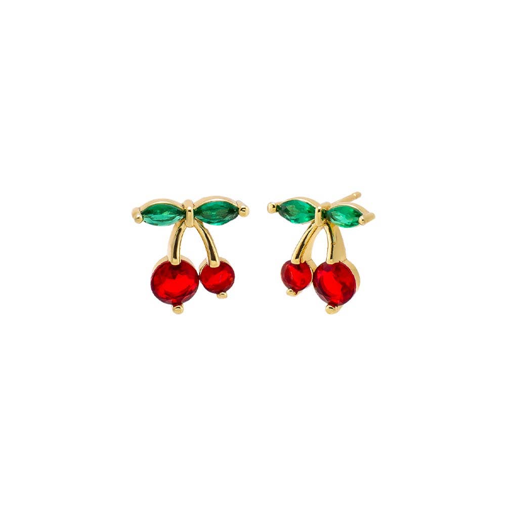CZ Red & Green Cherry Stud Earring: Red - obligato