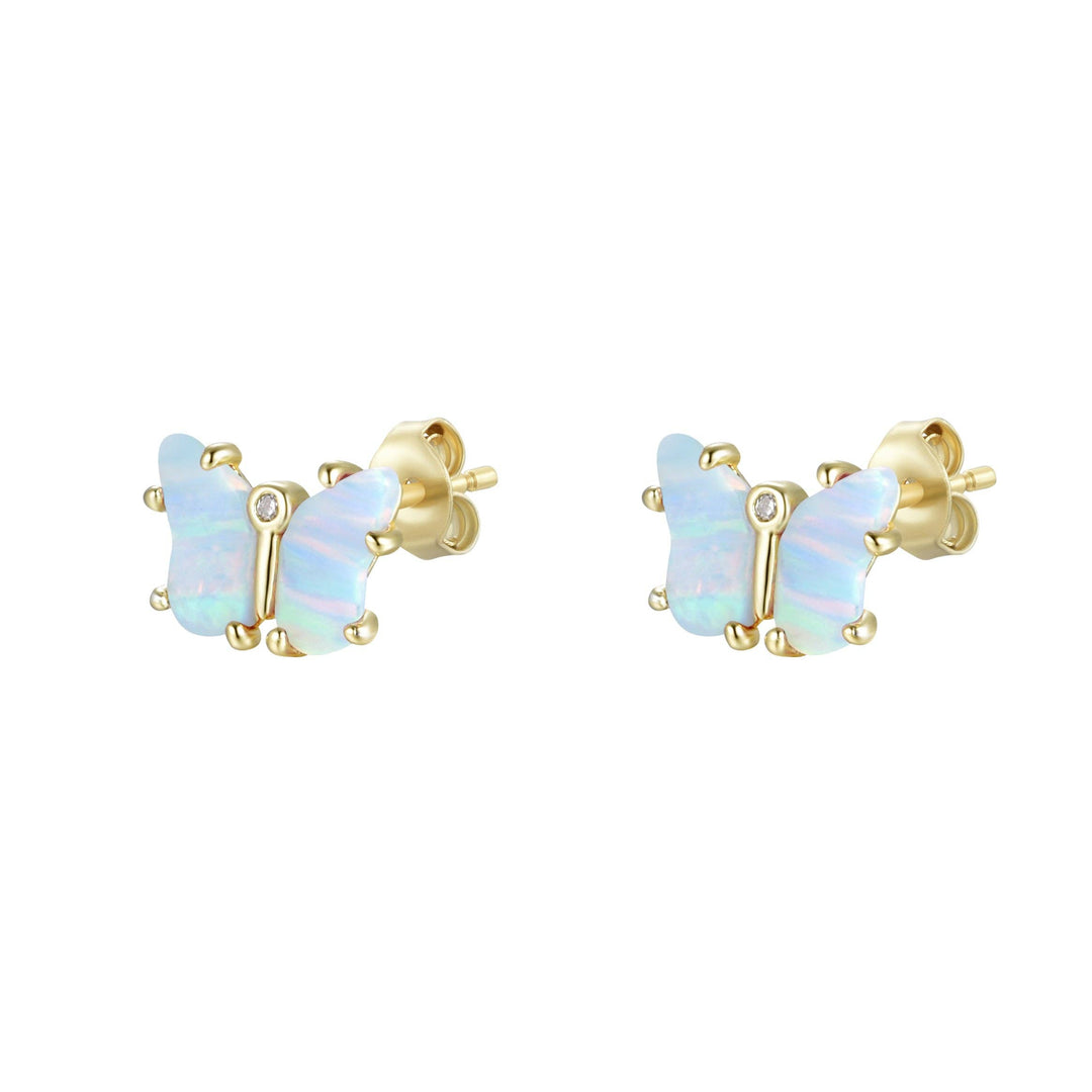 Opal Butterfly Stud Earrings: Tangerine Opal / Gold