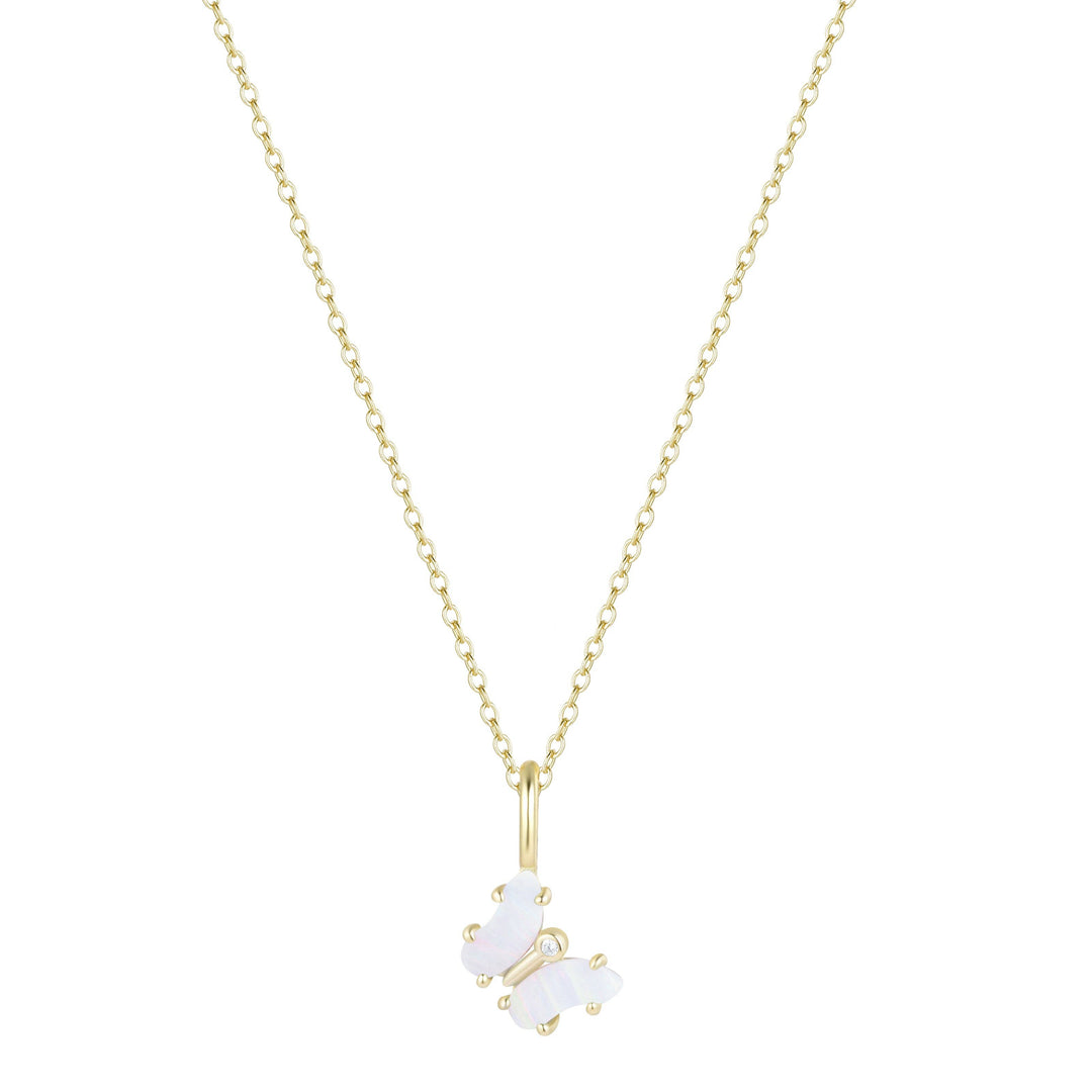 Mini Opal Butterfly Charm Necklace: Tangerine Opal / Gold