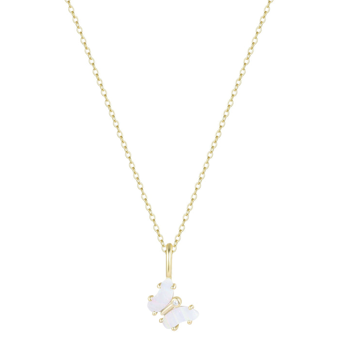 Mini Opal Butterfly Charm Necklace: Tangerine Opal / Gold
