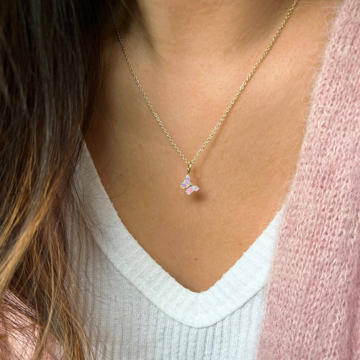 Mini Opal Butterfly Charm Necklace: Tangerine Opal / Gold