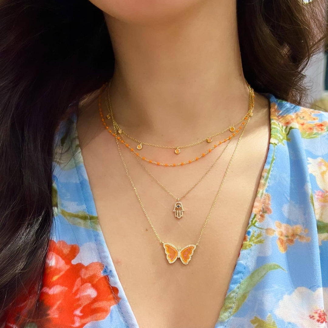 Enamel Beaded Chain Necklace: Tangerine / Gold
