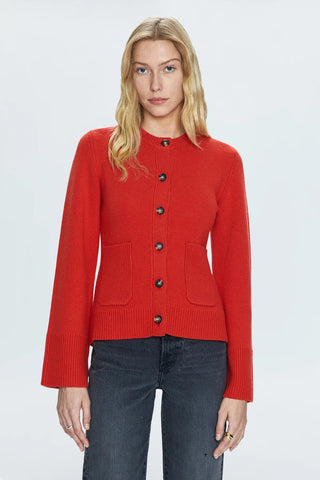 Dani Cinched Waist Cardigan in Rouge - obligato