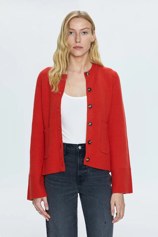 Dani Cinched Waist Cardigan in Rouge - obligato