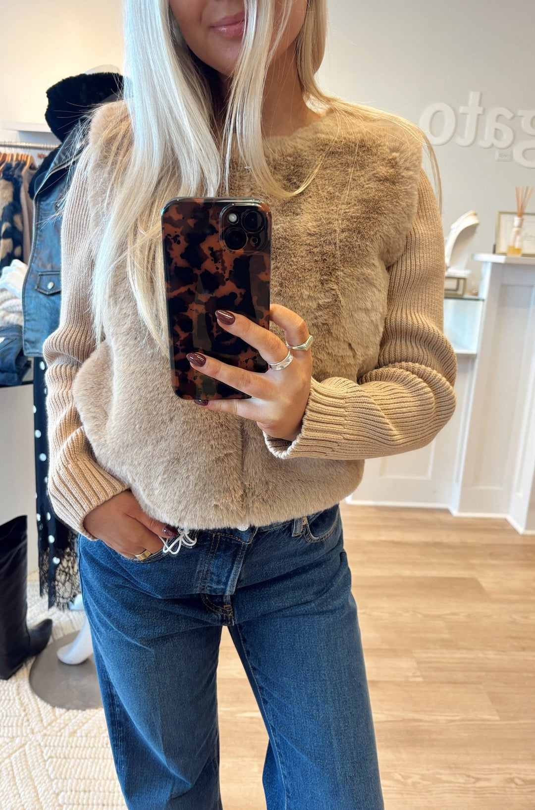 Daphne Collarless Fur Sweater - obligato