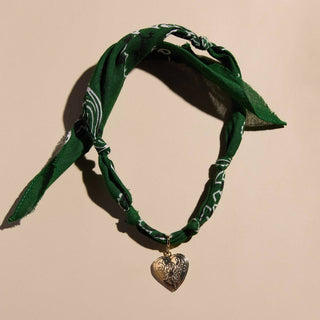 Dark Green Bandana Necklace: Gold Coin Charm / Dark Green - obligato
