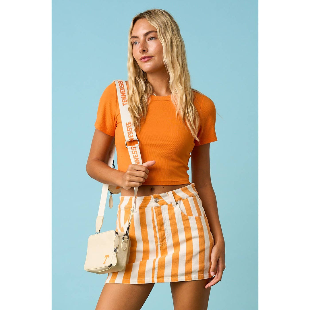 GAME DAY STRIPED MINI SKORT: ORANGE / S-M-L(2-2-2)