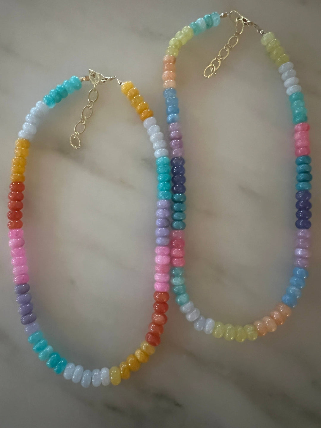 Lilly Gemstone Bead Necklace multi-color 8mm opals jade : Soft orange