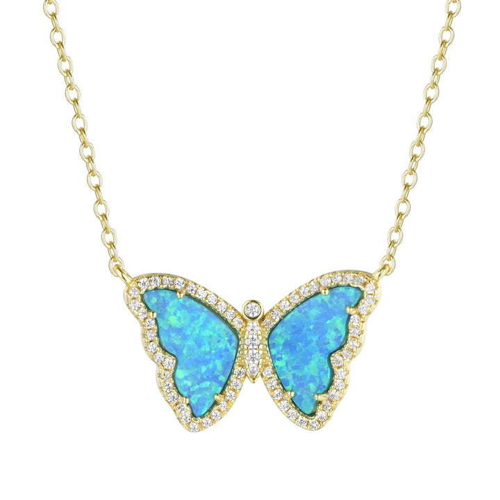 Opal Butterfly Necklace With Crystals: Tangerine Opal / Gold