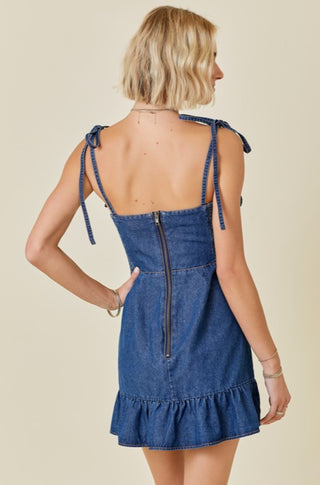 Denim Mini Dress Tie Straps - obligato