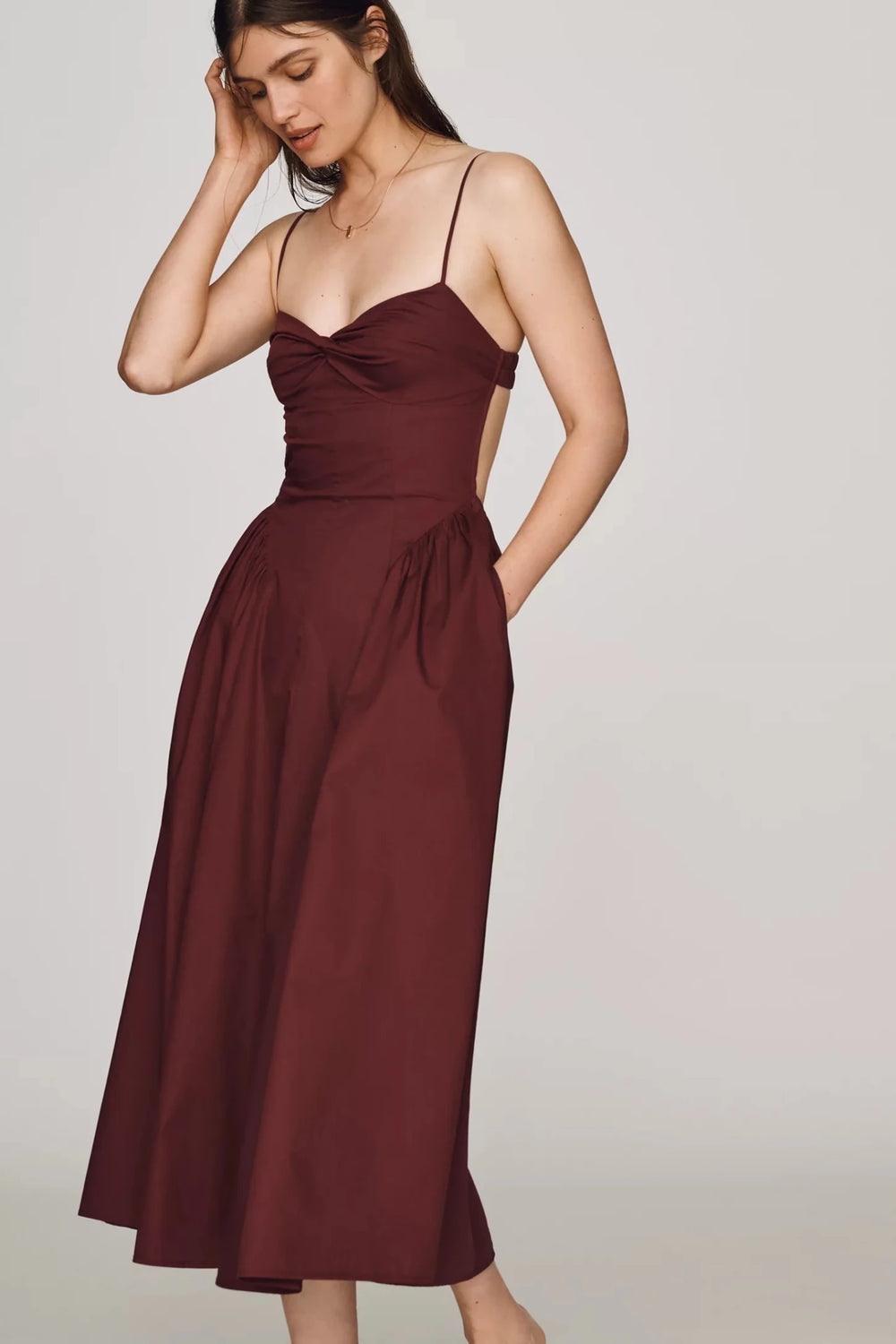 Destene Sweetheart Midi Dress in Plum - obligato