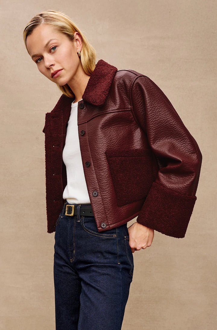 Dria Jacket in Maroon Shearling - obligato