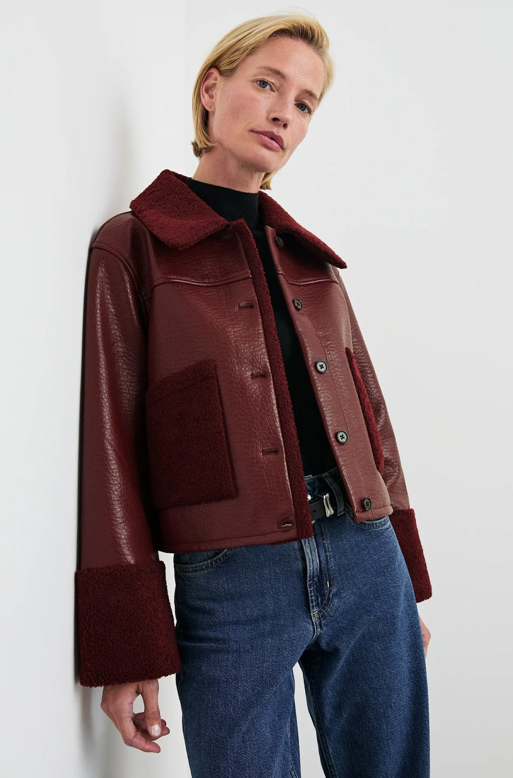 Dria Jacket in Maroon Shearling - obligato