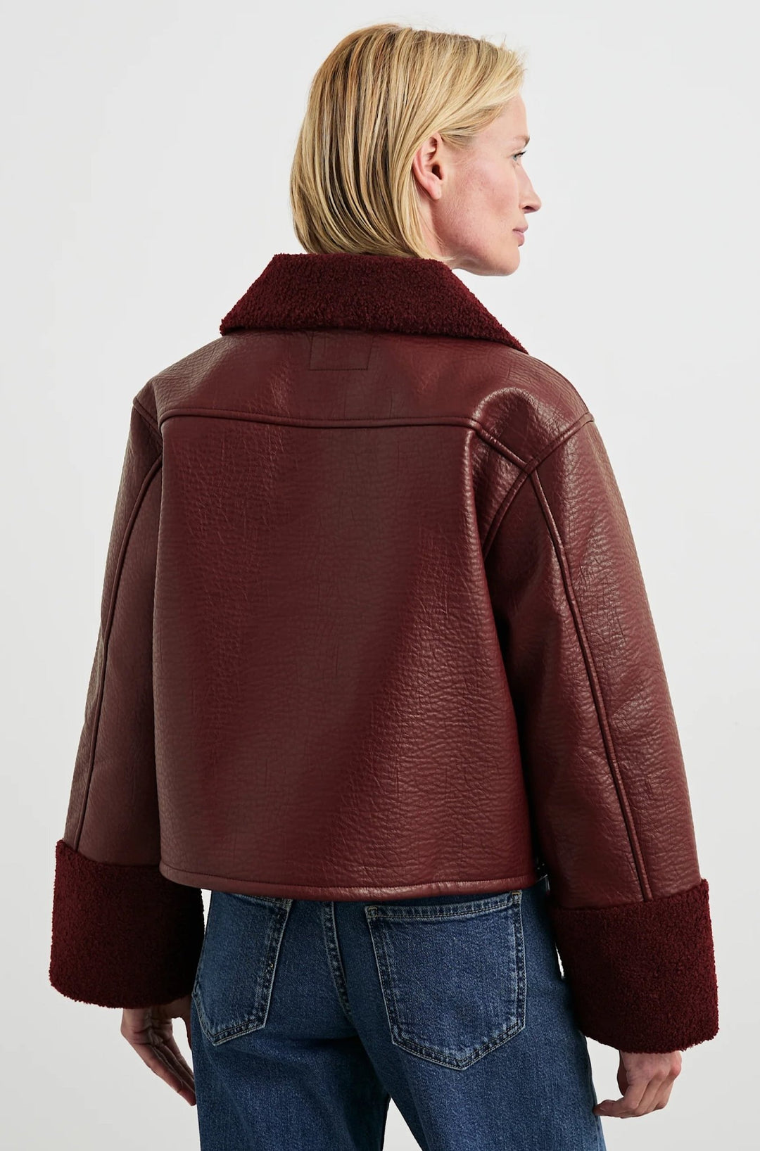 Dria Jacket in Maroon Shearling - obligato