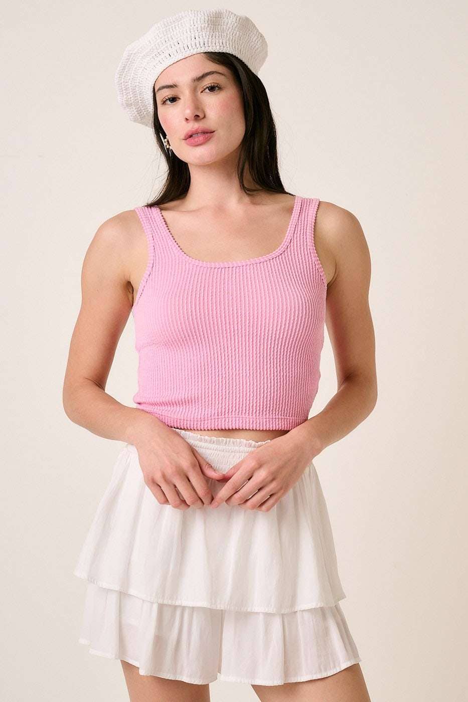 URBAN RIB KNIT SCOOP NECK CROP TANK TOP: ORANGE / S-M-L(2-2-2)