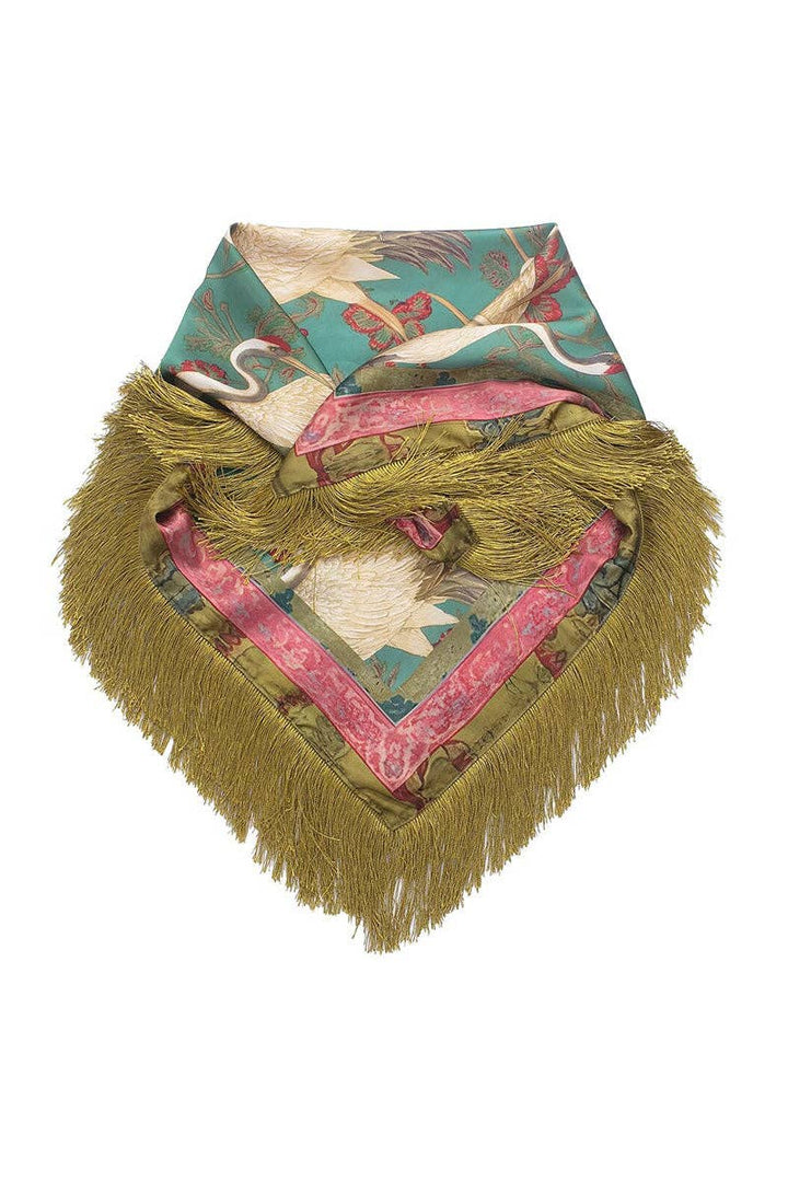 Printed Fringed Detail Scarf in Orange