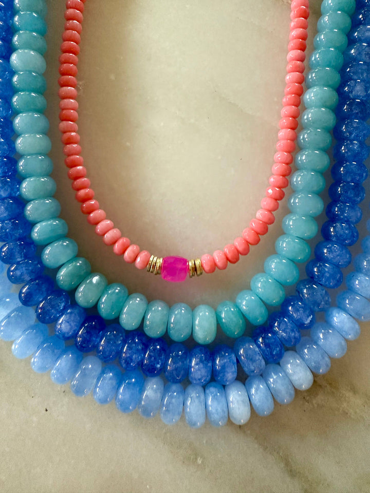 Lilly Gemstone Bead Necklace multi-color 8mm opals jade : Soft orange