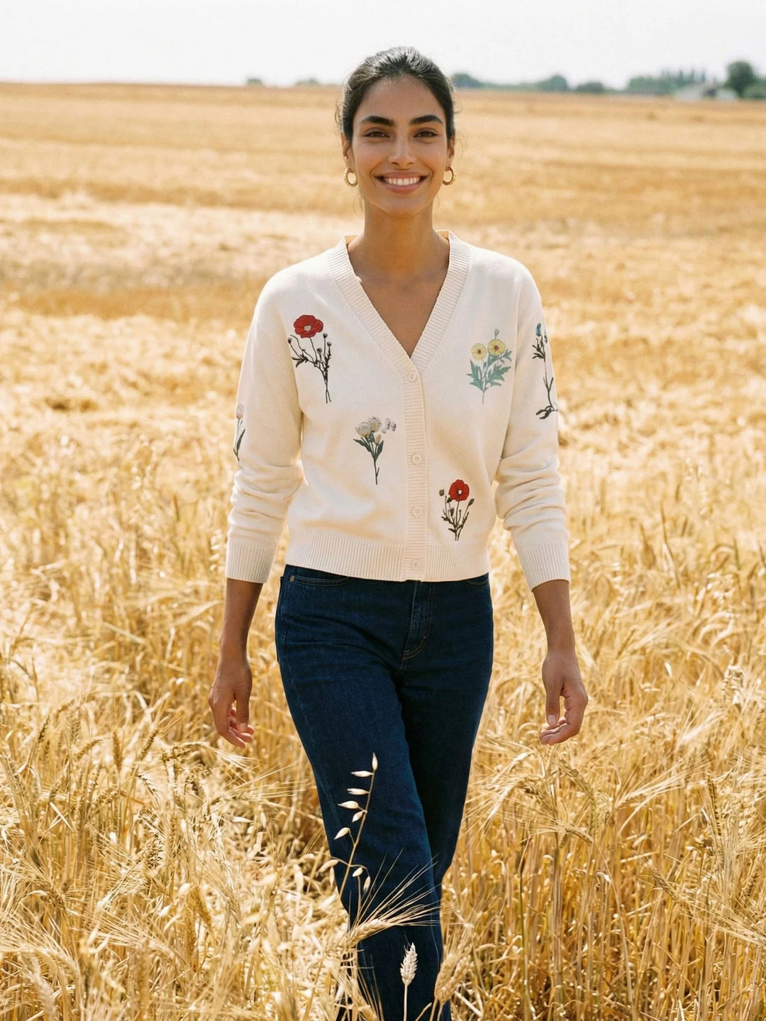Ecru Cardigan with Floral Embroidery - obligato