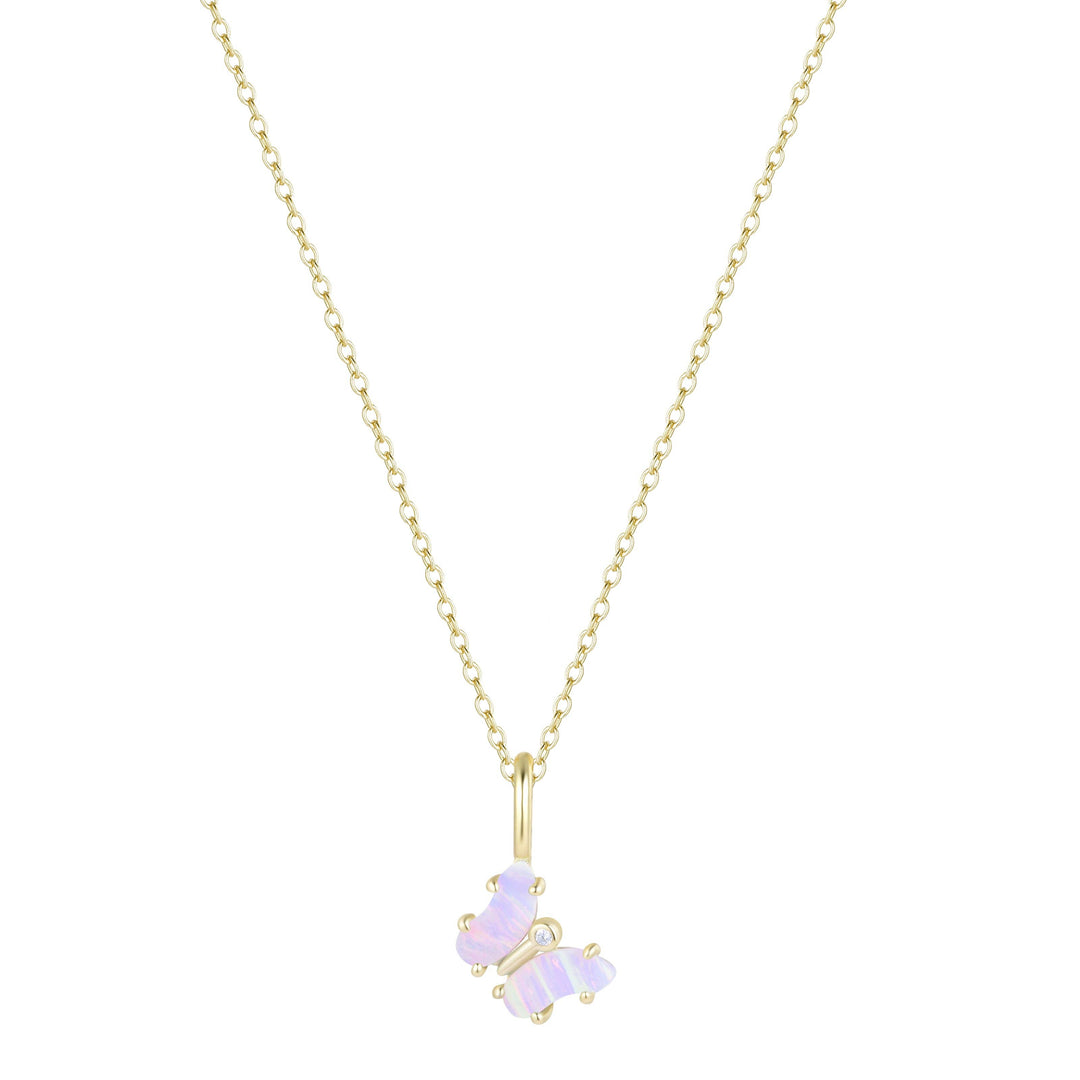 Mini Opal Butterfly Charm Necklace: Tangerine Opal / Gold