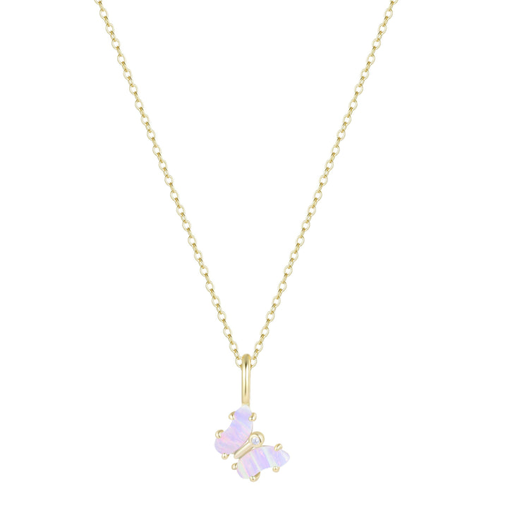 Mini Opal Butterfly Charm Necklace: Tangerine Opal / Gold
