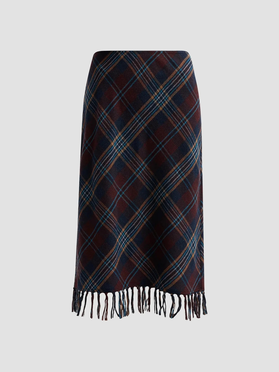 Elowette Knotted Fringe Skirt in Plaid - obligato