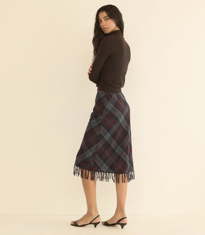 Elowette Knotted Fringe Skirt in Plaid - obligato