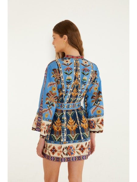Embroidered Tapestry Blue Mini Dress - obligato