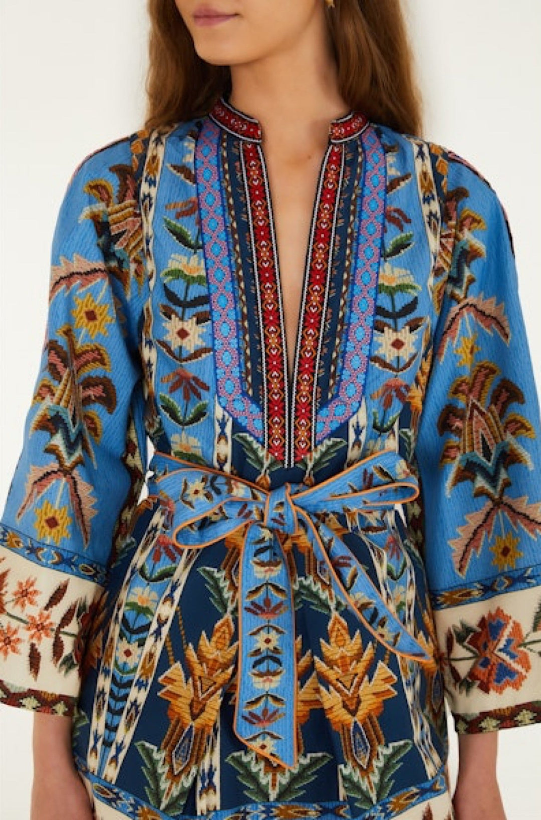 Embroidered Tapestry Blue Mini Dress - obligato