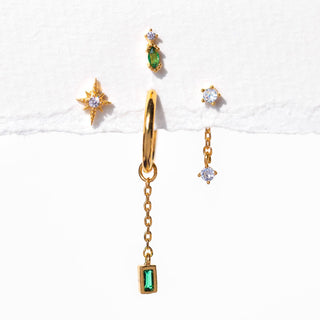 Emerald Dreamscape Earring Set: Gold - obligato