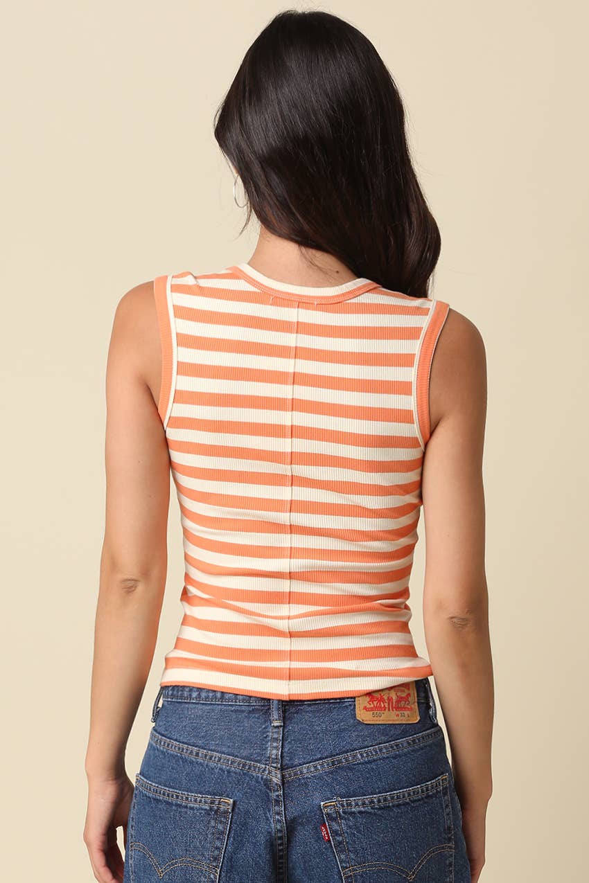 Emma Striped V-Neck Tank Top: Natural Orange / Contemporary / - obligato