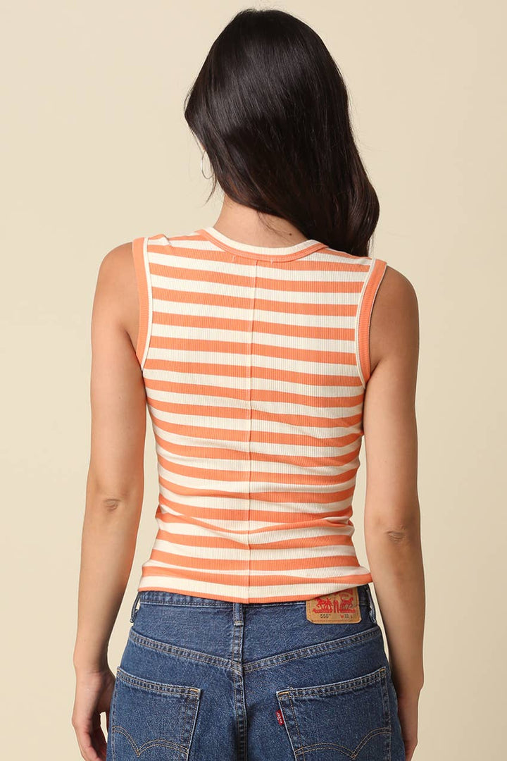Emma Striped V-Neck Tank Top: Natural Orange / Contemporary / - obligato