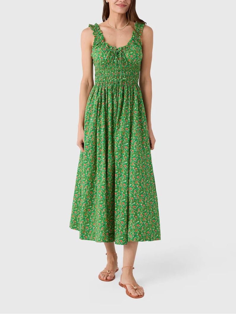 Emmaretta Dress in Emerald Jardin Du Chateau - obligato