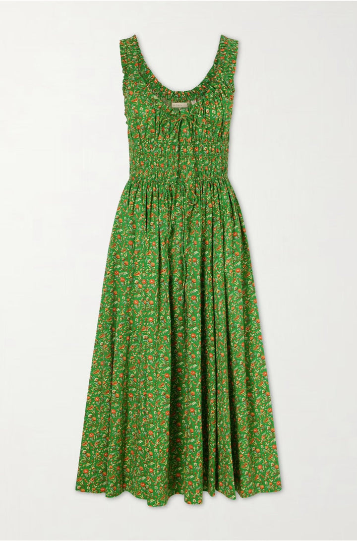 Emmaretta Dress in Emerald Jardin Du Chateau - obligato