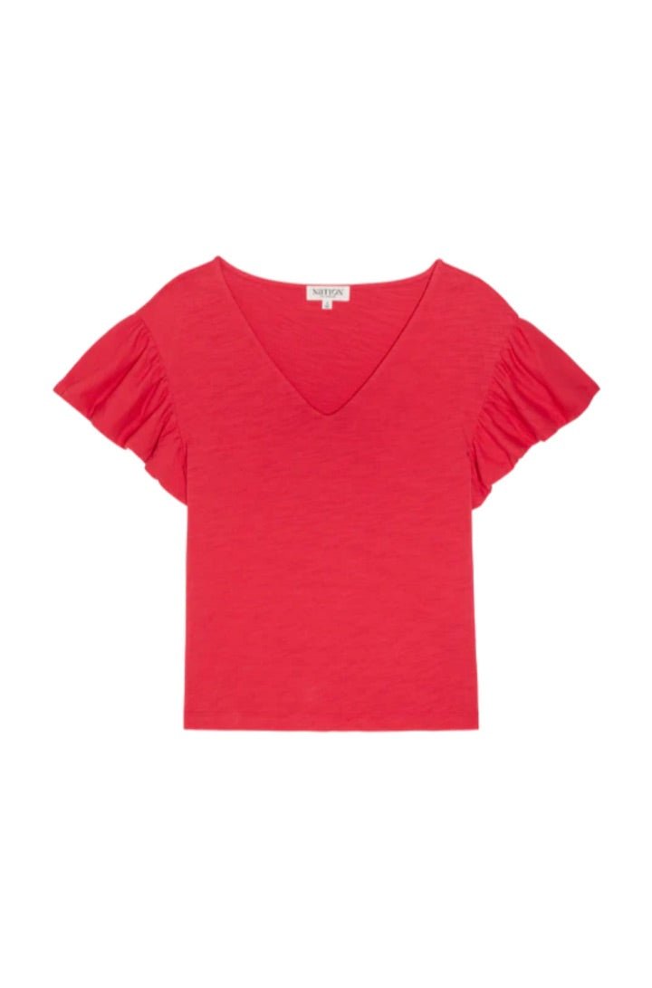 Emmy Flutter Sleeve Tee in Cherry Tarte - obligato