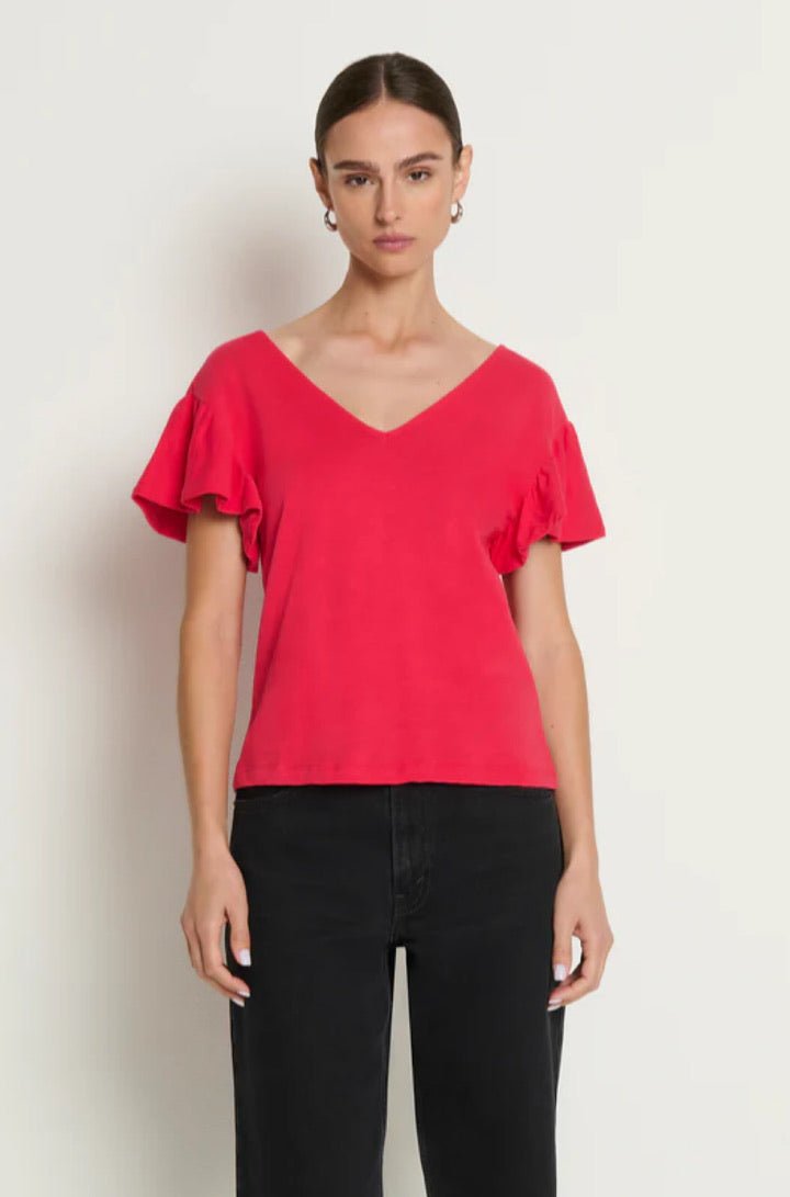 Emmy Flutter Sleeve Tee in Cherry Tarte - obligato