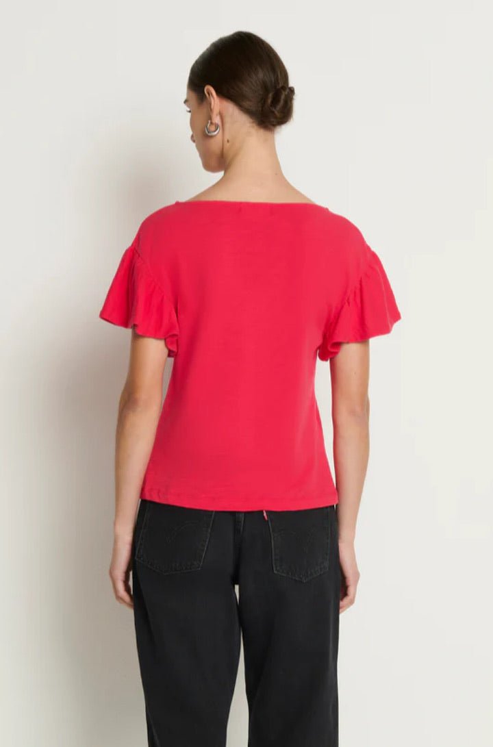 Emmy Flutter Sleeve Tee in Cherry Tarte - obligato